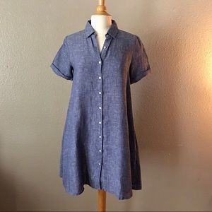 Tahari Linen Short Sleeve Button Down A-line Dress